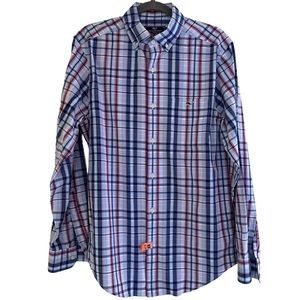 Vineyard Vines Blue/White/Pinkish Red Classic Fit Tucker Shirt S